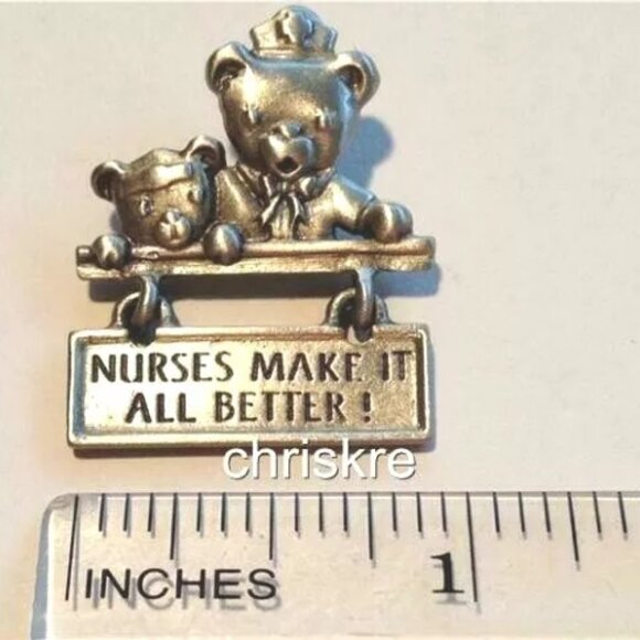 Nursing Pin Brooch Graduation Gift Nurses Make it All Better Bear RN LPN CNA - Picture 5 of 6